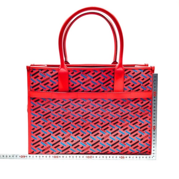 GREAT CONDITION!! Versace La Greca Signature Tote Bag in Red - Picture 3 of 16